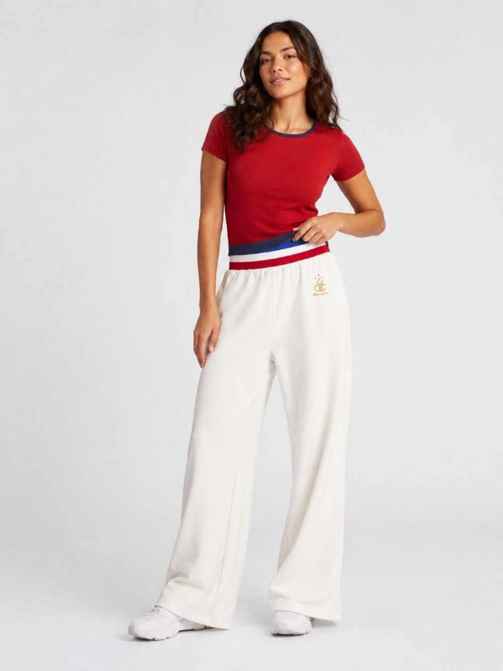 NWT Champion Gold Medal Women's Ivory Wide Leg Snap Track Pants Size  Med WL376